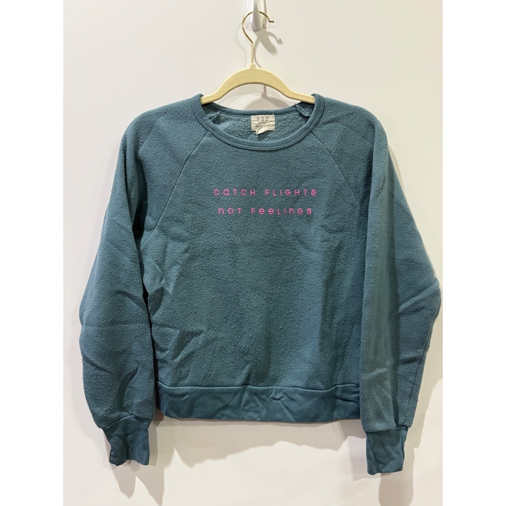 Project Social T Sweatshirt Womens Small Teal Good Catch Flights Not Feelings